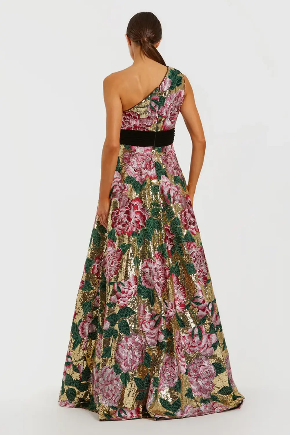 One-Shoulder Sequin Ball Gown with Velvet Bow | Mac Duggal Dress 21194