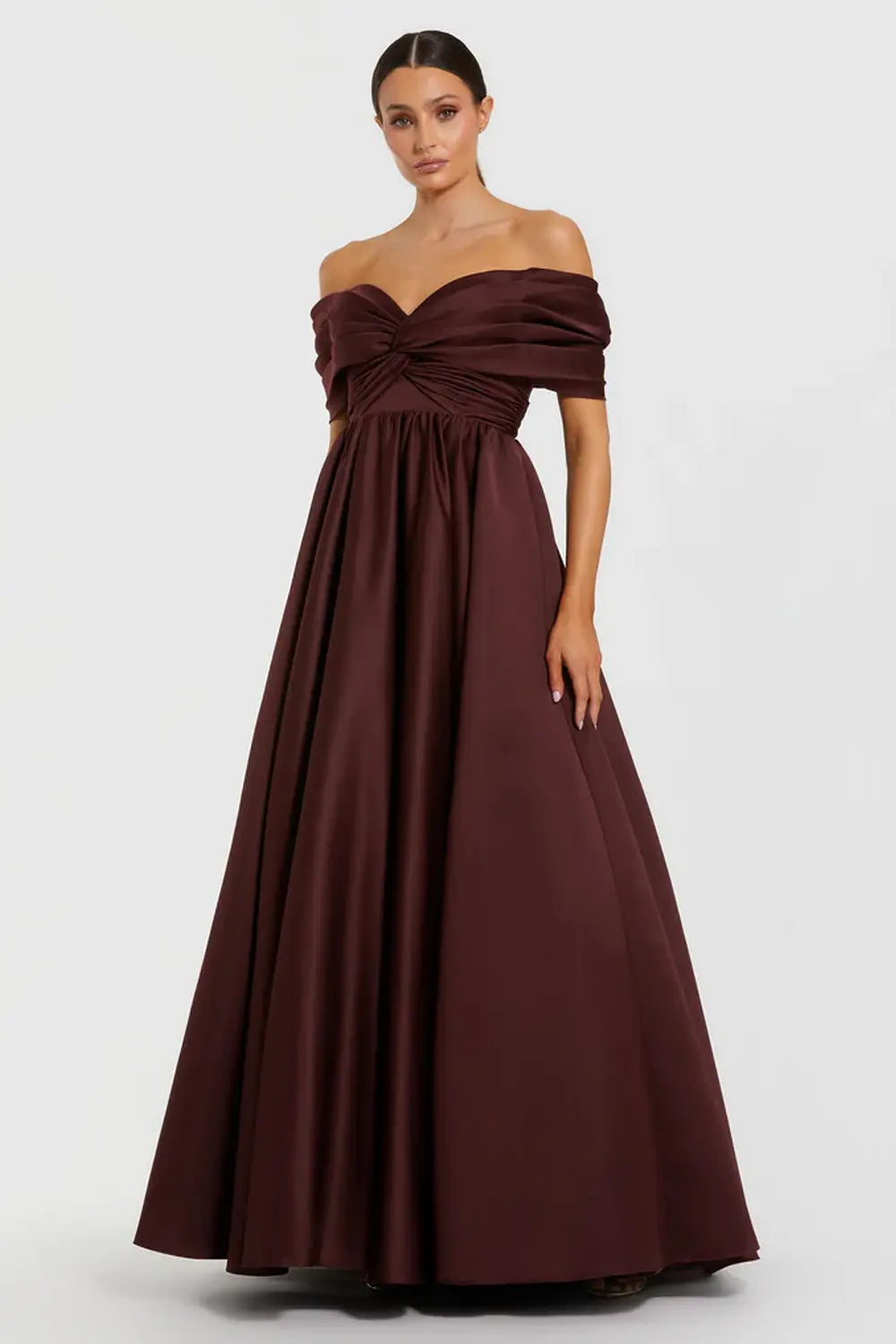 Off-the-Shoulder Burgundy Ball Gown | Mac Duggal Dress 56188