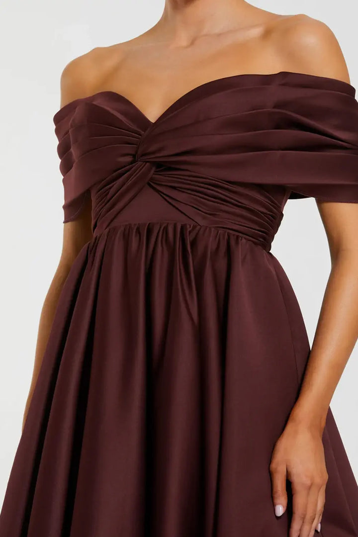 Off-the-Shoulder Burgundy Ball Gown | Mac Duggal Dress 56188