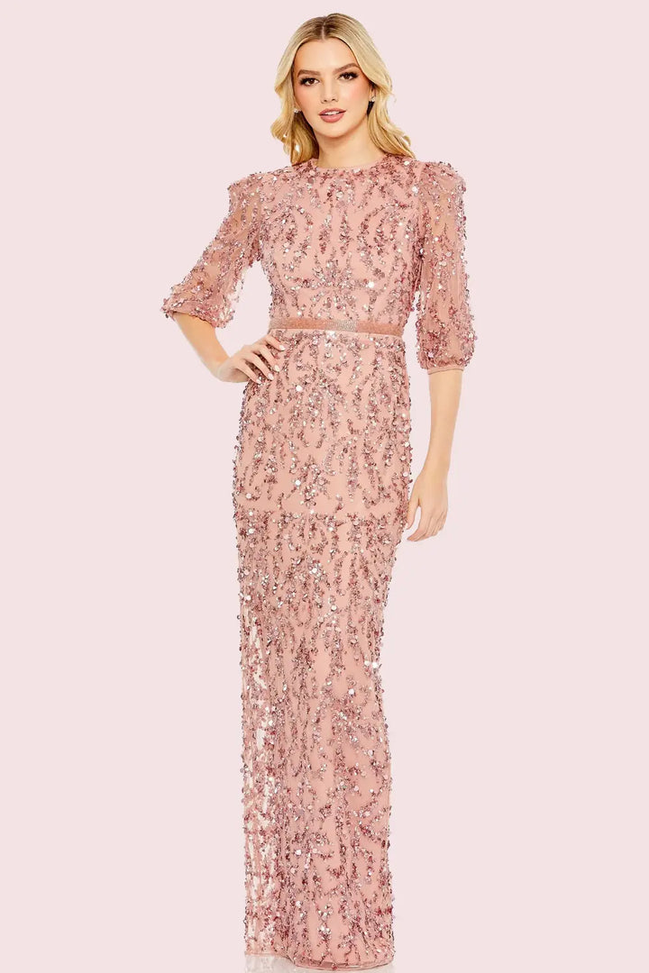Sequined Elbow Sleeve Gown | Mac Duggal Dress 93790