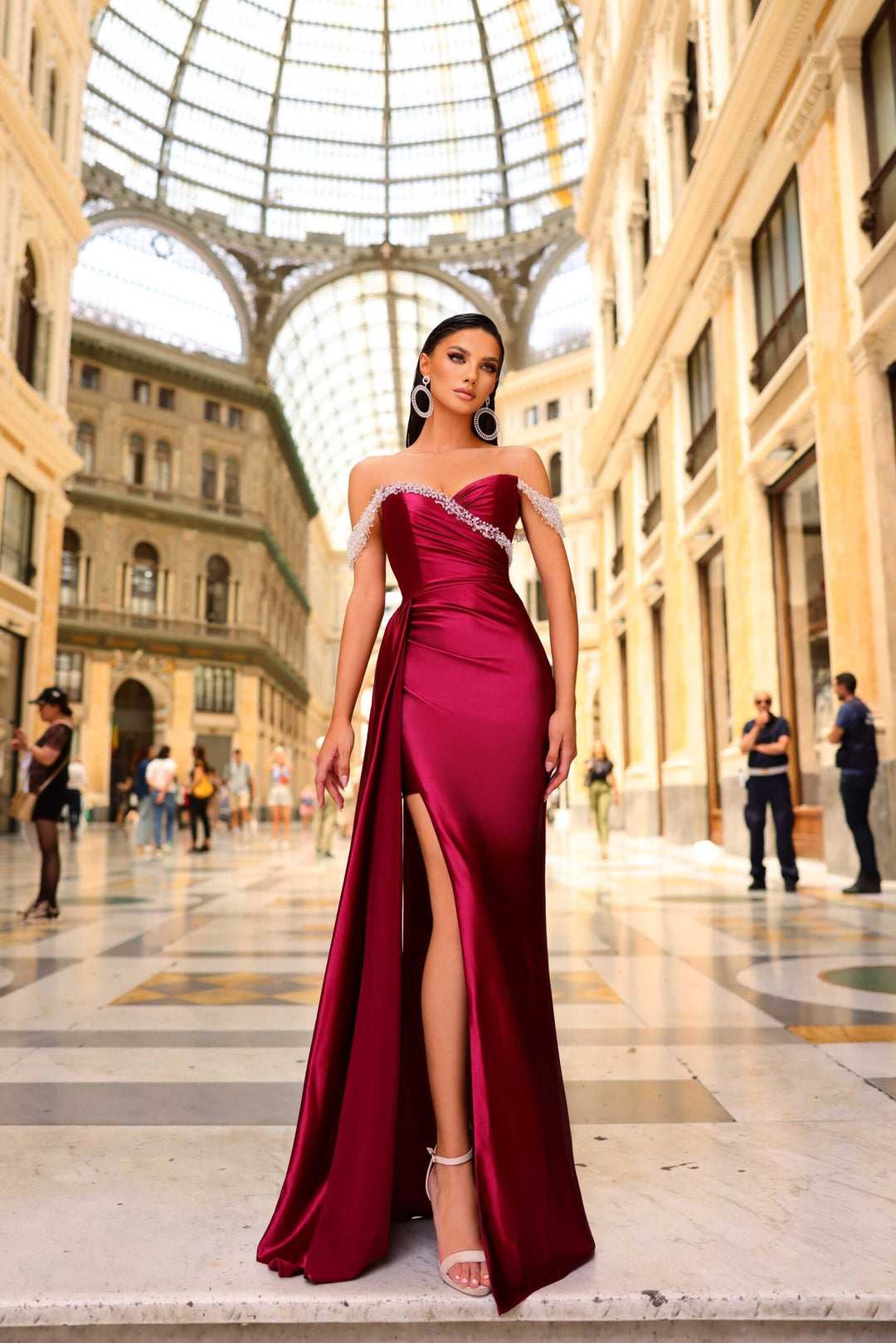 wine Side Slit Nicoletta Long Dress NC1049 - Morvarids