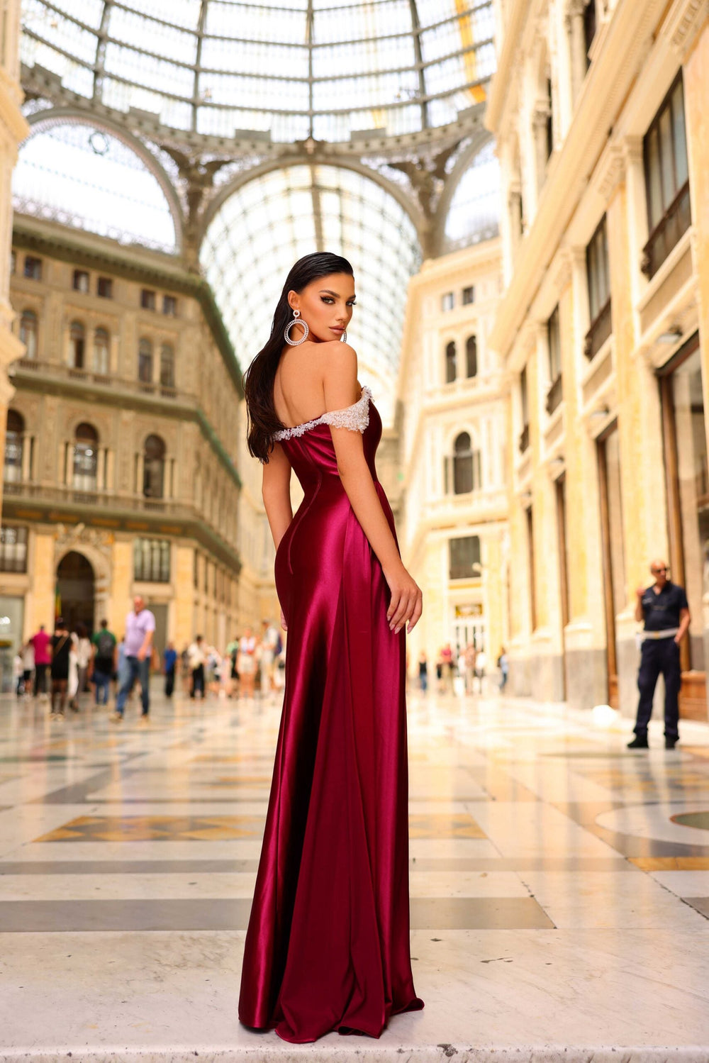 wine Side Slit Nicoletta Long Dress NC1049 - Morvarids