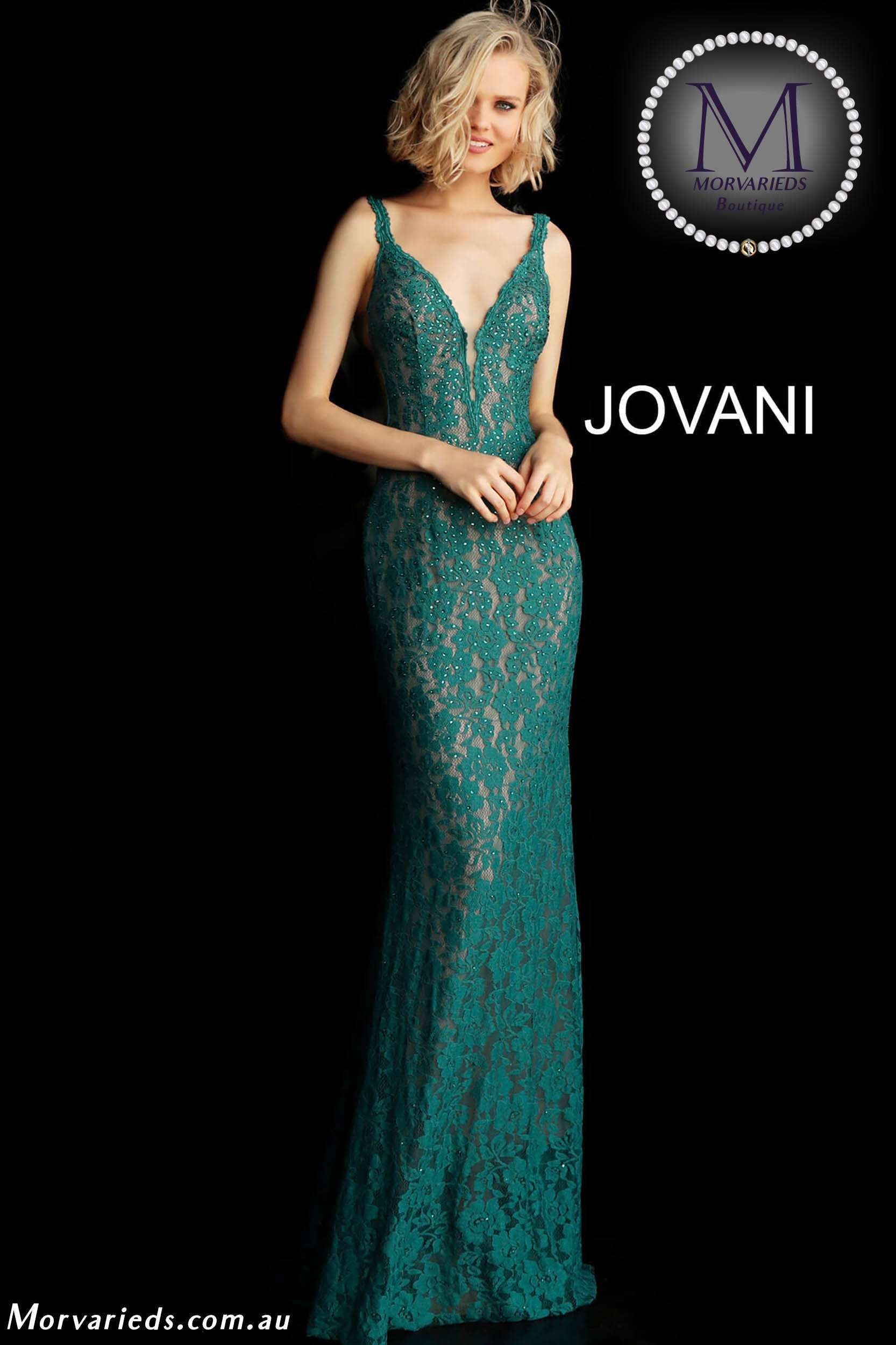 Lace Fitted V Neckline Prom Dress Jovani 48994
