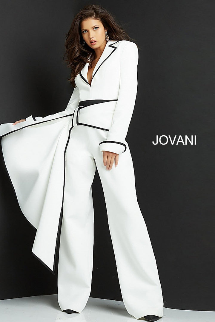 Long Sleeve Plunging Neck Jumpsuit Jovani 06917 - Morvarieds Fashion