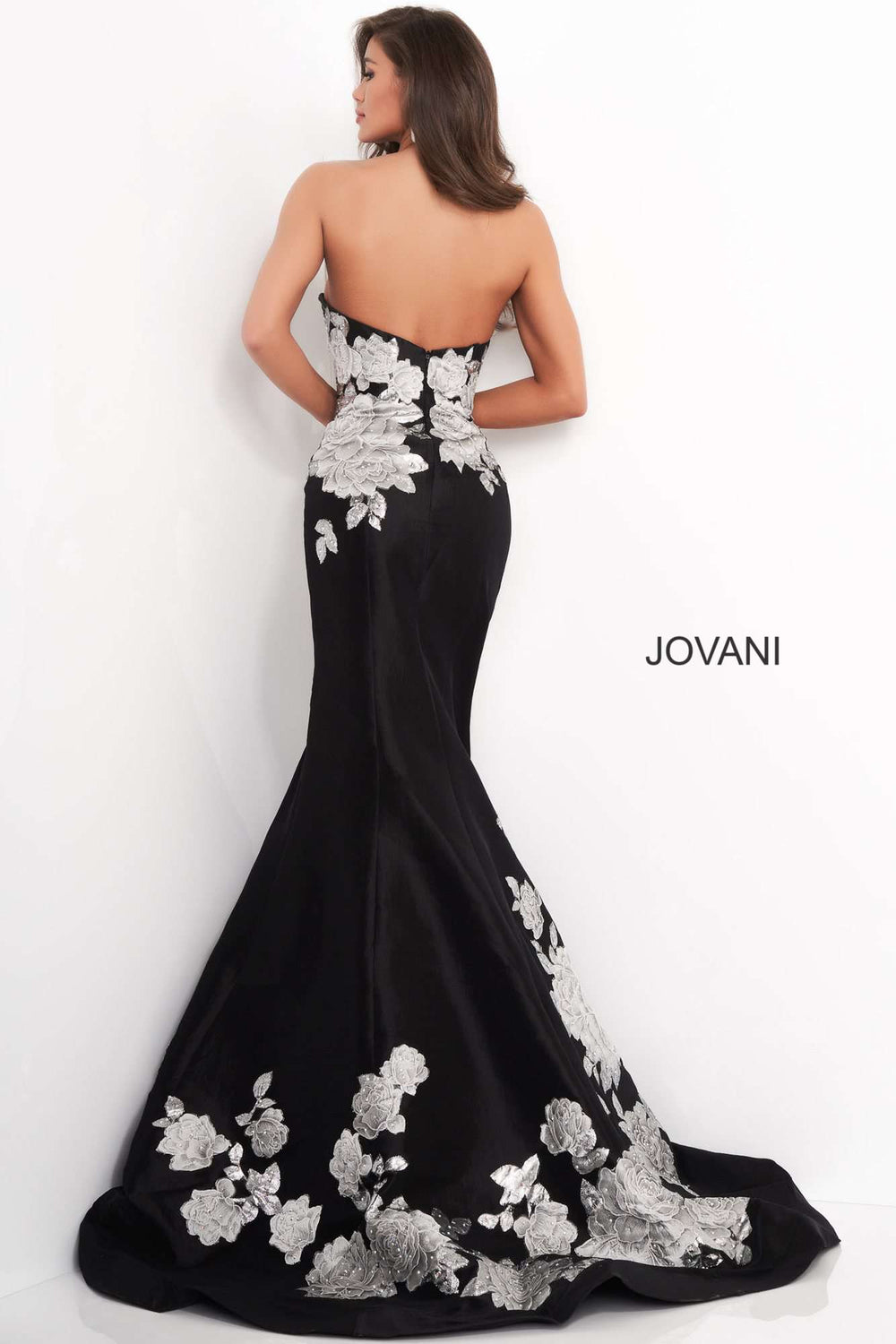 Black Silver Floral Mermaid Evening Dress Jovani 3917 - Morvarieds Fashion