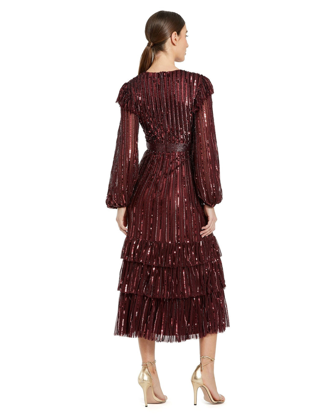 Long Sleeve Ruffle Detail Sequin Dress | Mac Duggal 23003 - Morvarieds Fashion