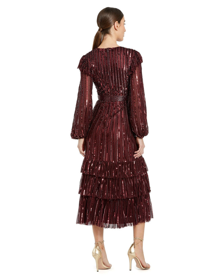 Long Sleeve Ruffle Detail Sequin Dress | Mac Duggal 23003 - Morvarieds Fashion