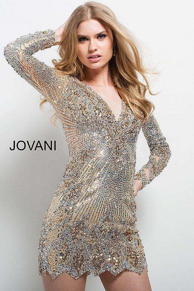 Long Sleeve Embellished Designer Cocktail Dress Jovani 27205