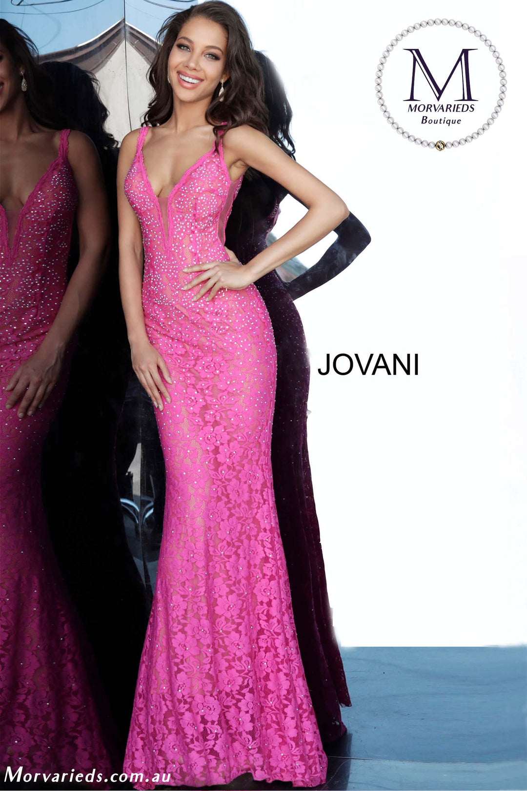 Lace Fitted V Neckline Prom Dress Jovani 48994 - Morvarieds Fashion