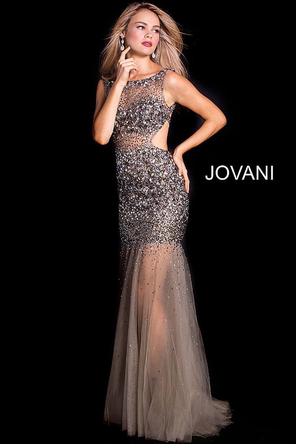 Sheer Beaded Open Back Prom Dress Jovani 171100 - Morvarieds Fashion