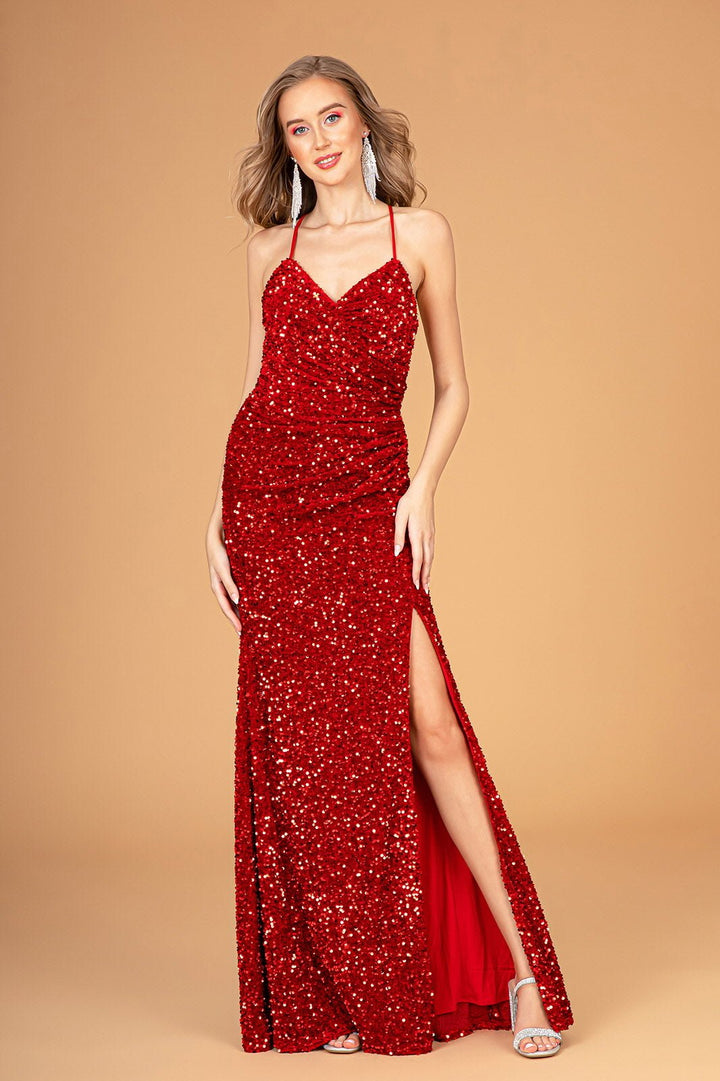 Halter Neck Velvet Sequin Long Elizabeth K Dress GL3080 - Morvarieds Fashion