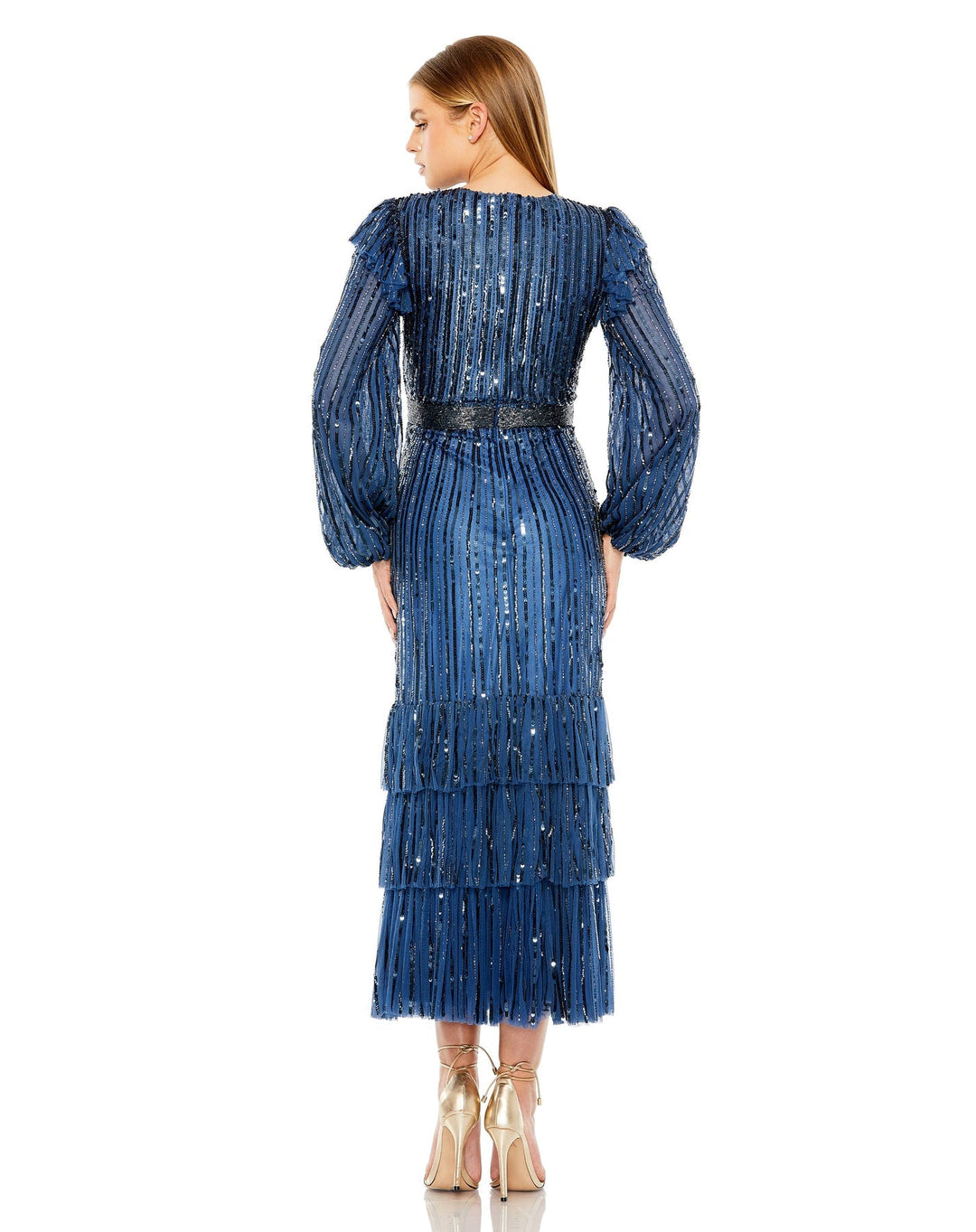 Long Sleeve Ruffle Detail Sequin Dress | Mac Duggal 23003 - Morvarieds Fashion