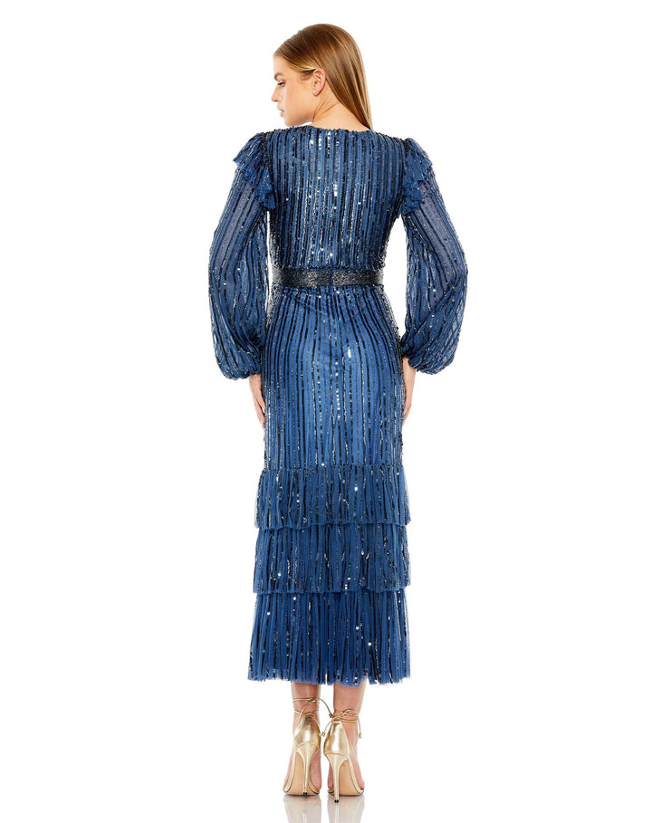 Long Sleeve Ruffle Detail Sequin Dress | Mac Duggal 23003 - Morvarieds Fashion