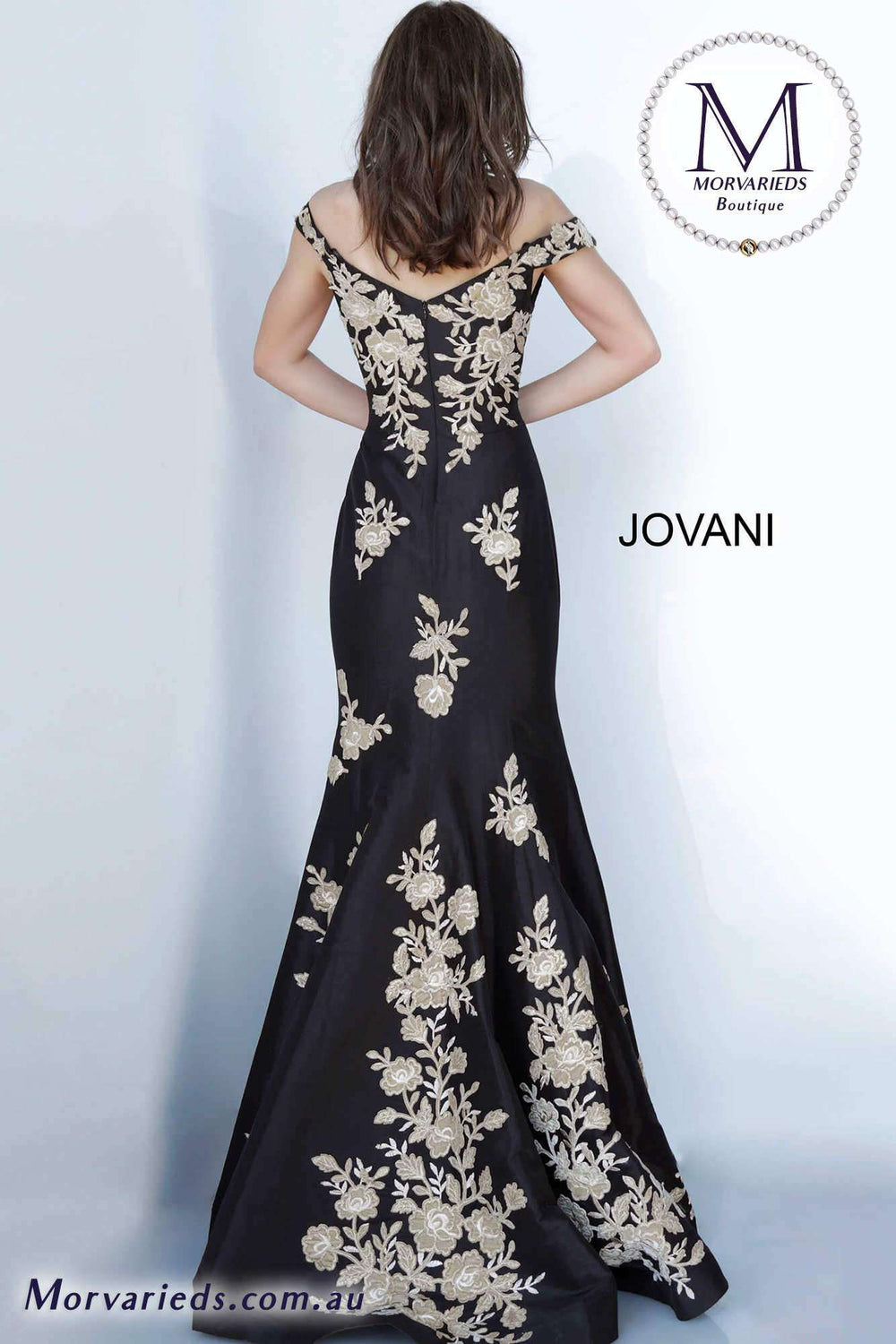 Black Gold Off the Shoulder Mother of Bride Dress Jovani 00635 - Morvarieds Fashion