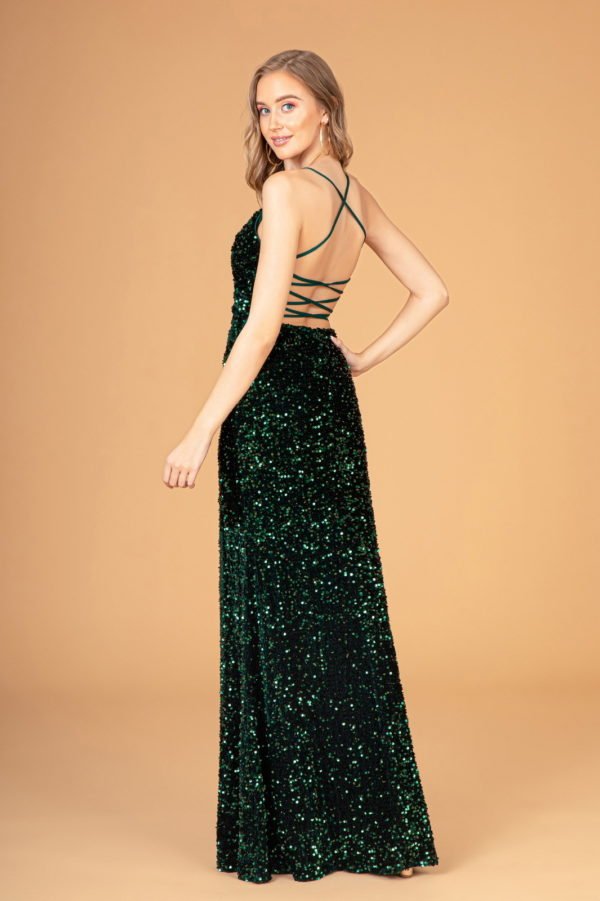 Halter Neck Velvet Sequin Long Elizabeth K Dress GL3080 - Morvarieds Fashion
