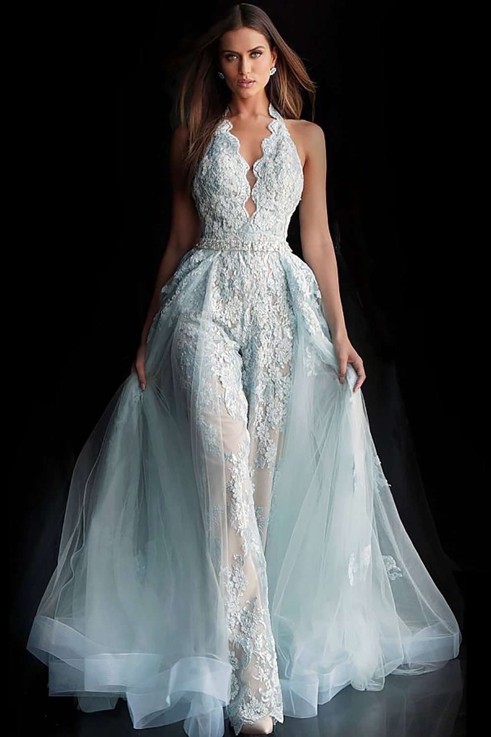 Lace Halter Neck Prom Jumpsuit Dress Jovani 60124 - Morvarieds Fashion