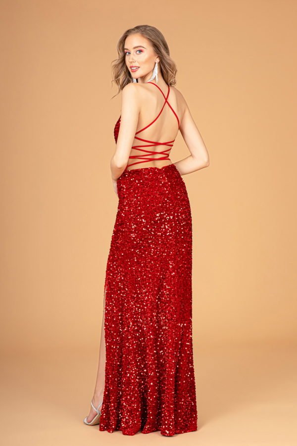 Halter Neck Velvet Sequin Long Elizabeth K Dress GL3080 - Morvarieds Fashion