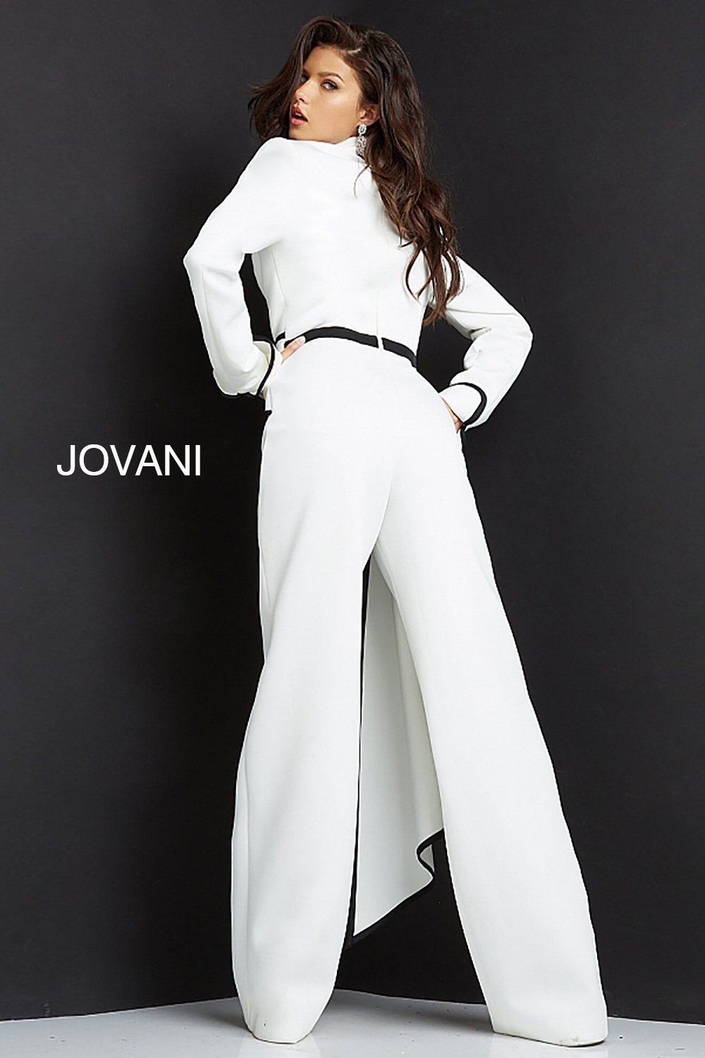 Long Sleeve Plunging Neck Jumpsuit Jovani 06917 - Morvarieds Fashion