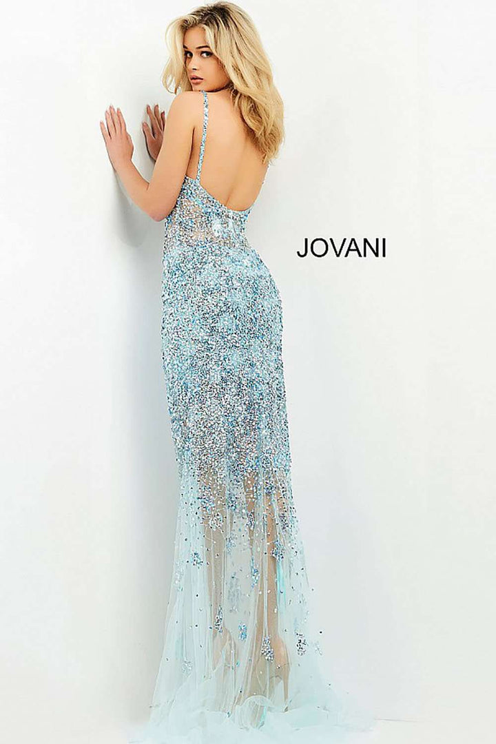 Light-blue Spaghetti Strap Embellished Prom Dress Jovani 05872 - Morvarieds Fashion