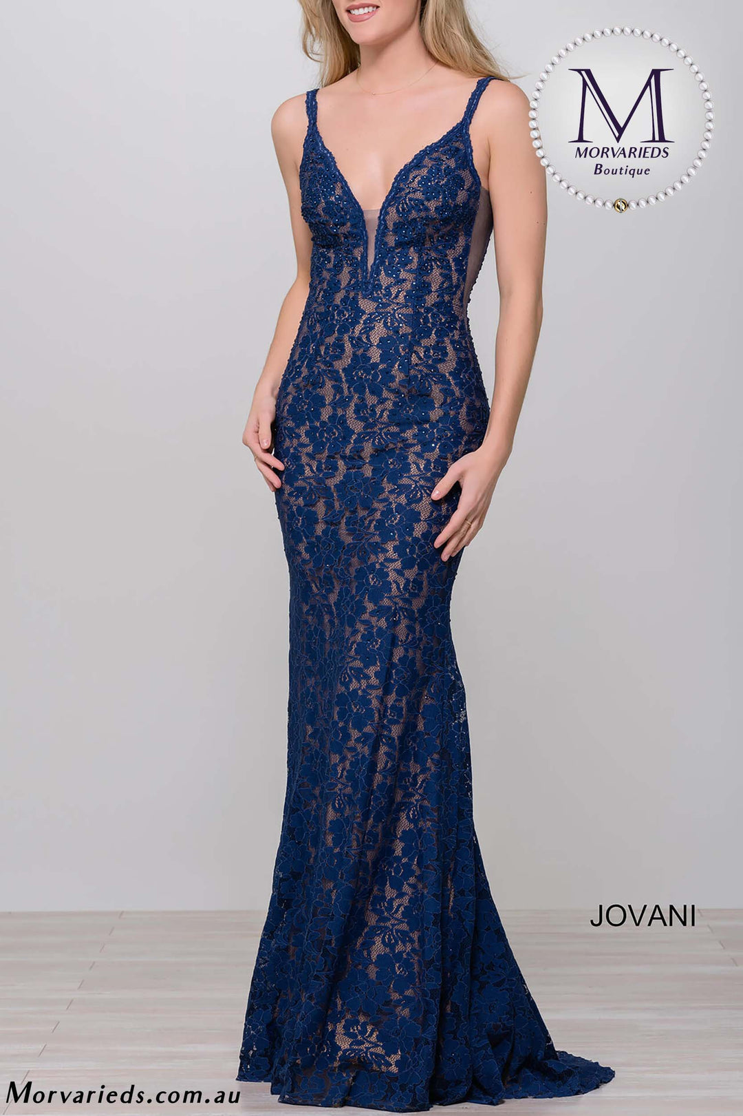 Lace Fitted V Neckline Prom Dress Jovani 48994 - Morvarieds Fashion