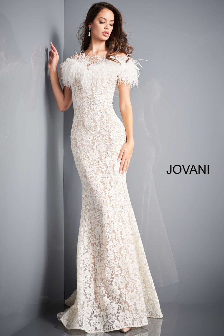 Lace Feather Neck Prom Dress Jovani 06451 - Morvarieds Fashion