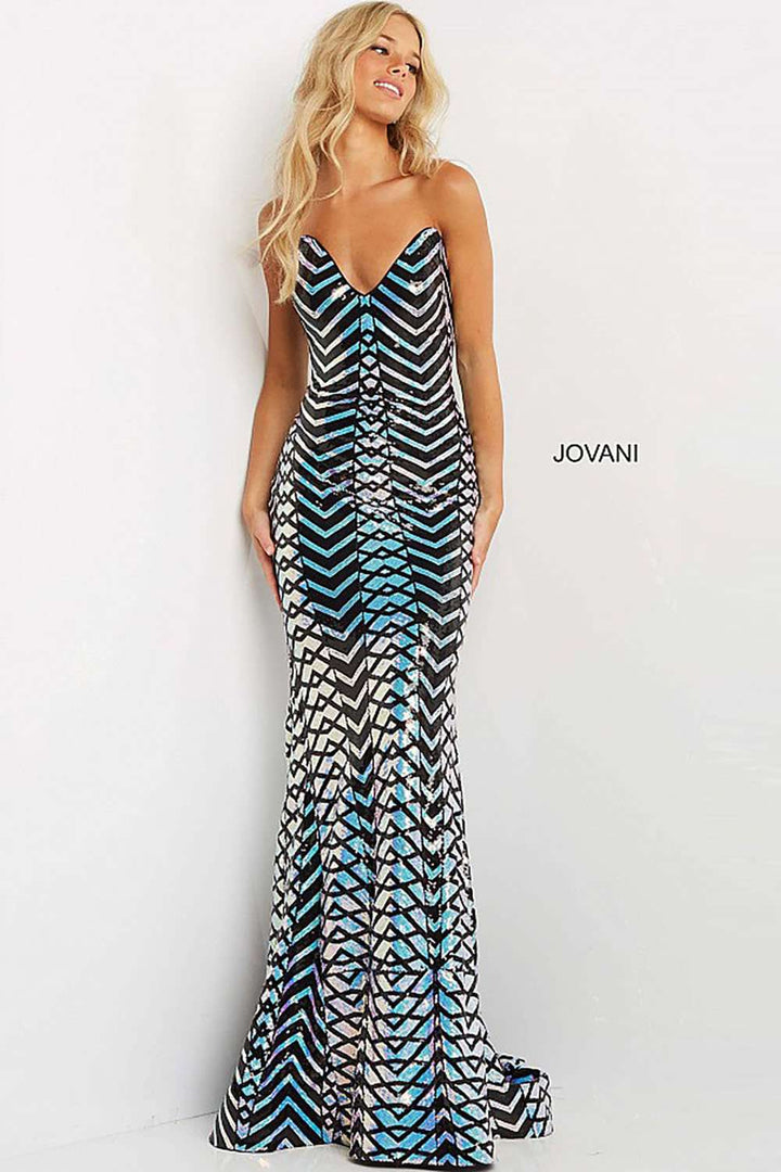 Lilac Multi Strapless V Neck Prom Dress Jovani 07285 - Morvarieds Fashion