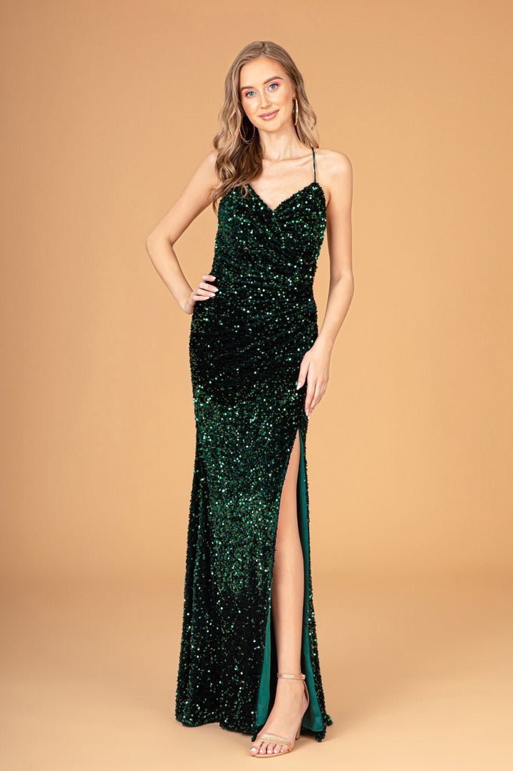 Halter Neck Velvet Sequin Long Elizabeth K Dress GL3080 - Morvarieds Fashion