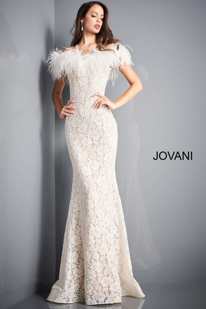 Lace Feather Neck Prom Dress Jovani 06451 - Morvarieds Fashion