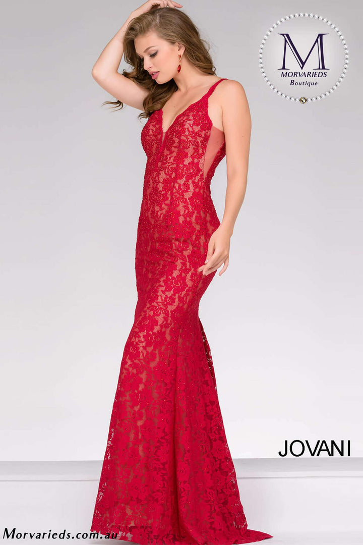 Lace Fitted V Neckline Prom Dress Jovani 48994 - Morvarieds Fashion