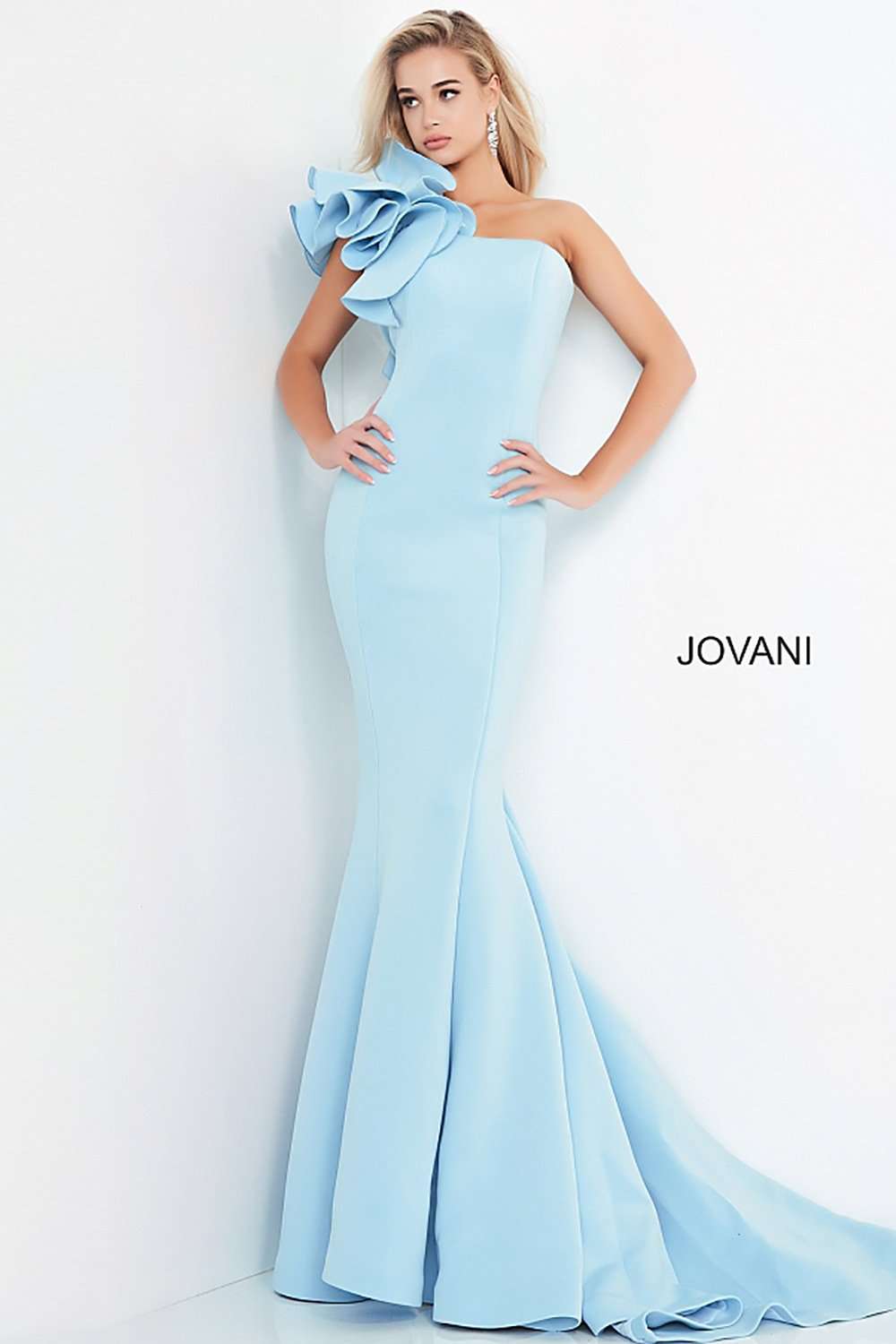 One Shoulder Fitted Scuba Evening Dress Jovani 63994 - Morvarieds Fashion