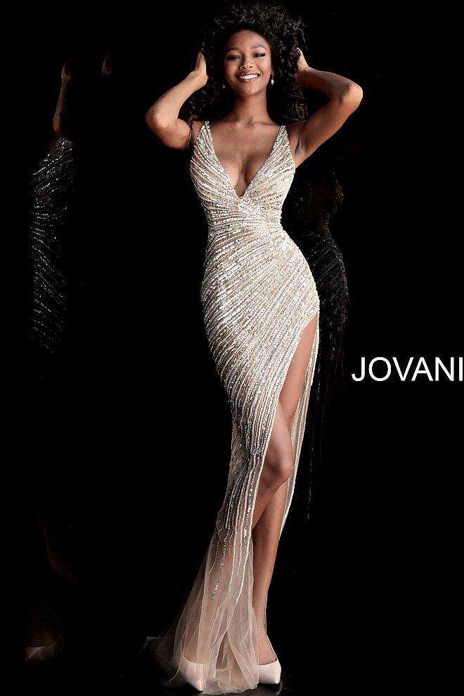 Fully Beaded High Slit Formal Dress Jovani 63405 - Morvarieds Fashion