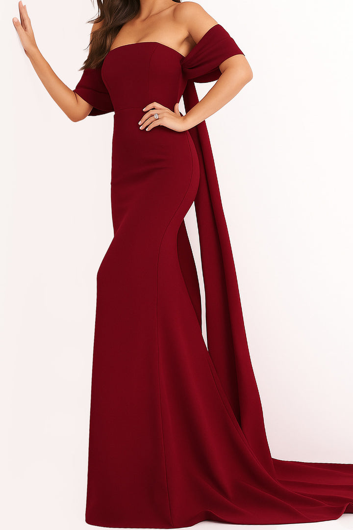 Off the Shoulder Crepe Evening Dress Jovani 04350
