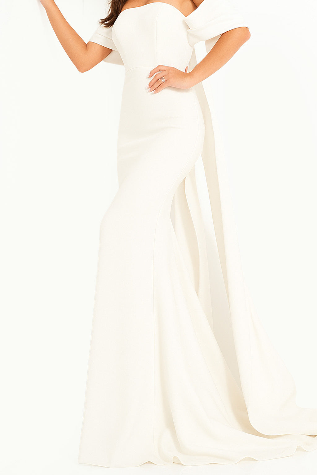 Off the Shoulder Crepe Evening Dress Jovani 04350