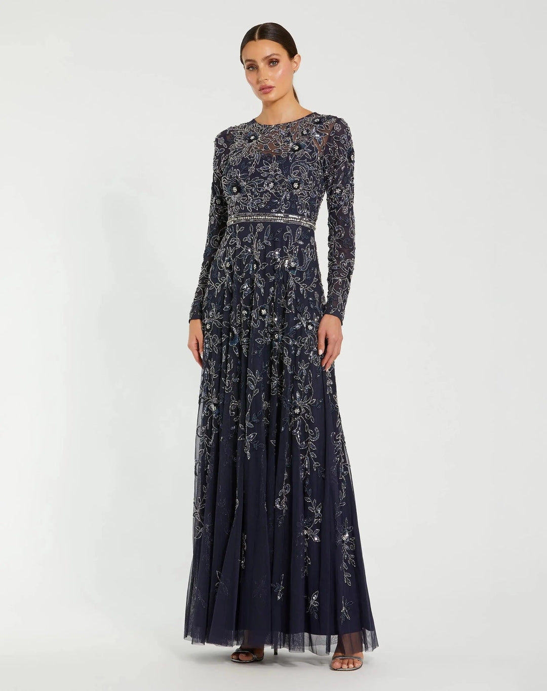 Mac Duggal 10093 Long Sleeve Floral A-line Gown