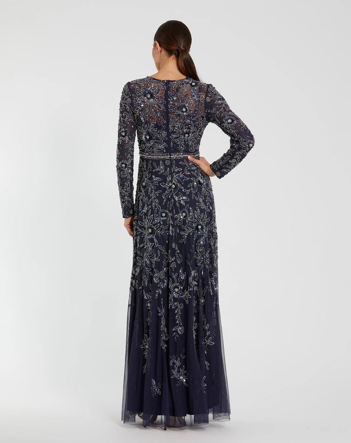 Mac Duggal 10093 Long Sleeve Floral A-line Gown