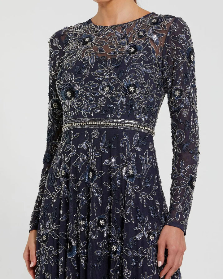 Mac Duggal 10093 Long Sleeve Floral A-line Gown