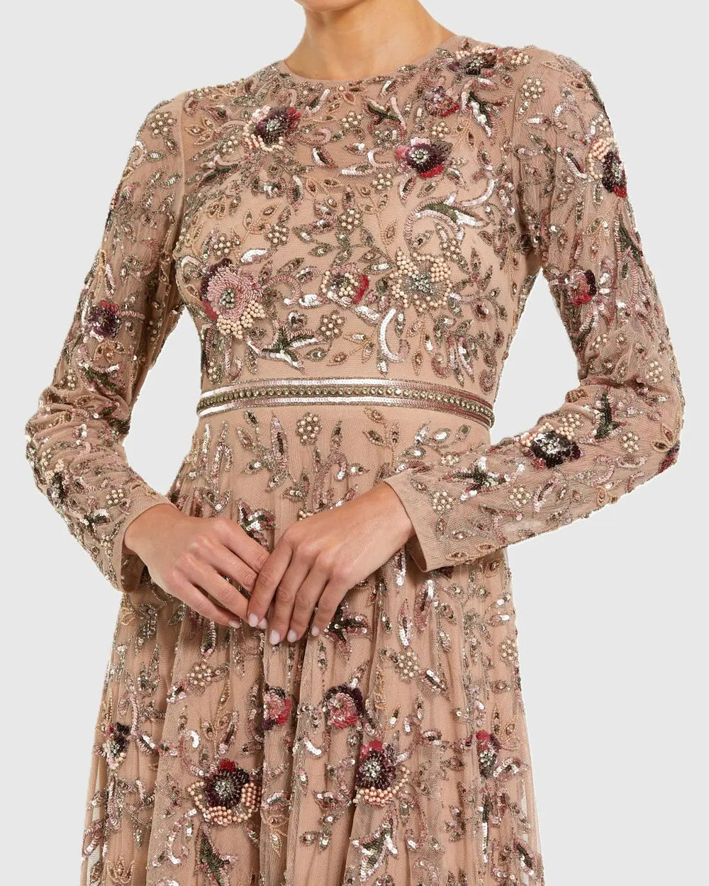 Mac Duggal 10093 Long Sleeve Floral A-line Gown