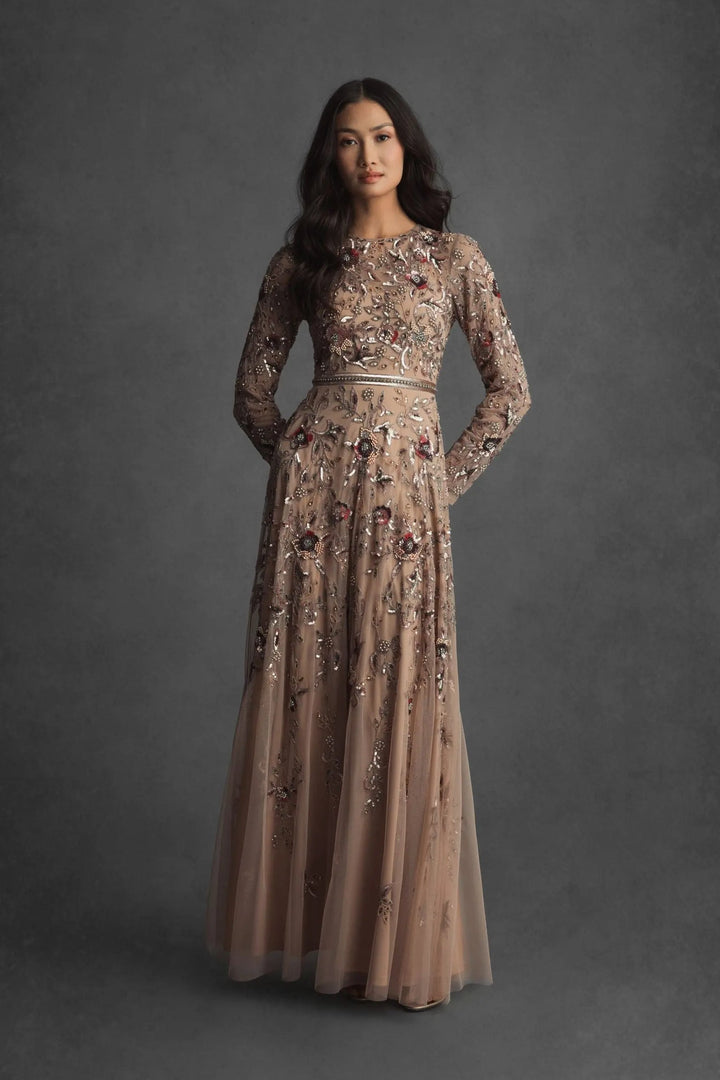 Mac Duggal 10093 Long Sleeve Floral A-line Gown