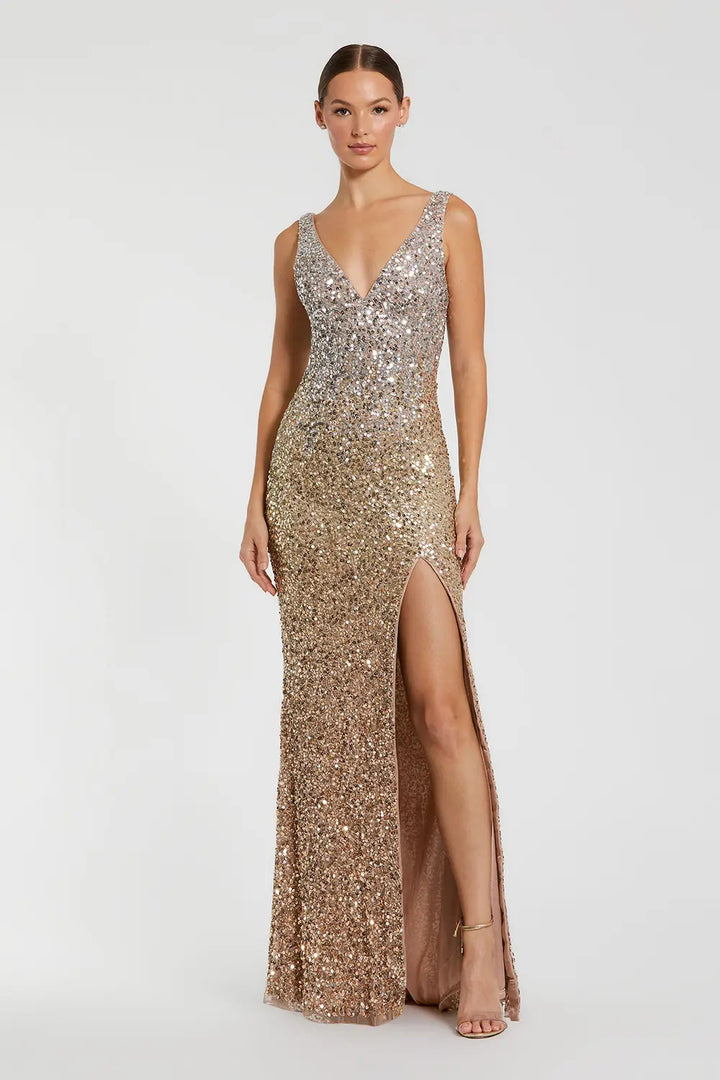 Sleeveless Sequin Gown with V-Neckline | Mac Duggal Dress 1068