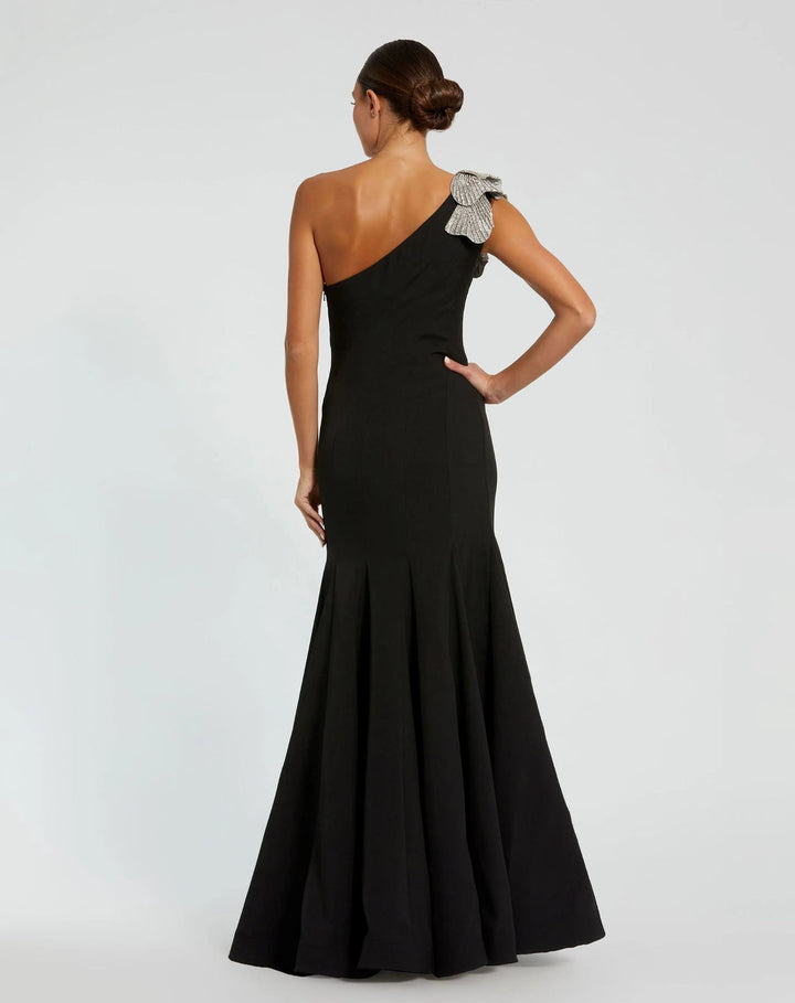 One-Shoulder Crepe Gown with Sparkling Floral Detail | Mac Duggal Dress 11810