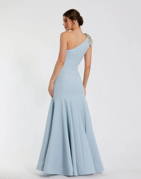 One-Shoulder Crepe Gown with Sparkling Floral Detail | Mac Duggal Dress 11810