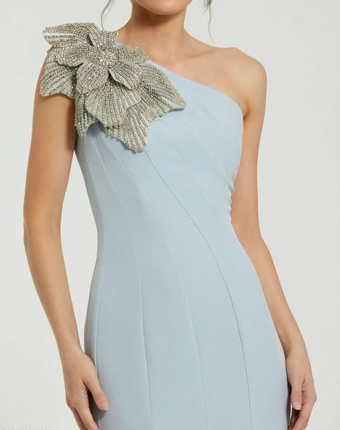 One-Shoulder Crepe Gown with Sparkling Floral Detail | Mac Duggal Dress 11810