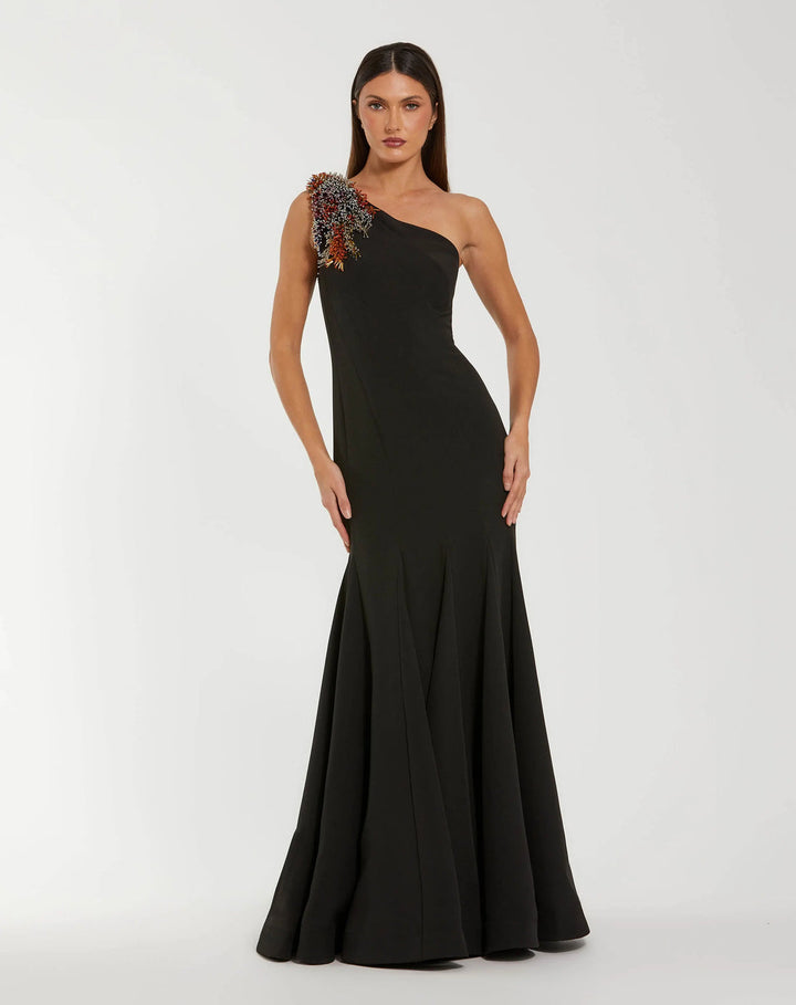 Mermaid Gown with One Shoulder and Beaded Detail | Mac Duggal Dress 11843