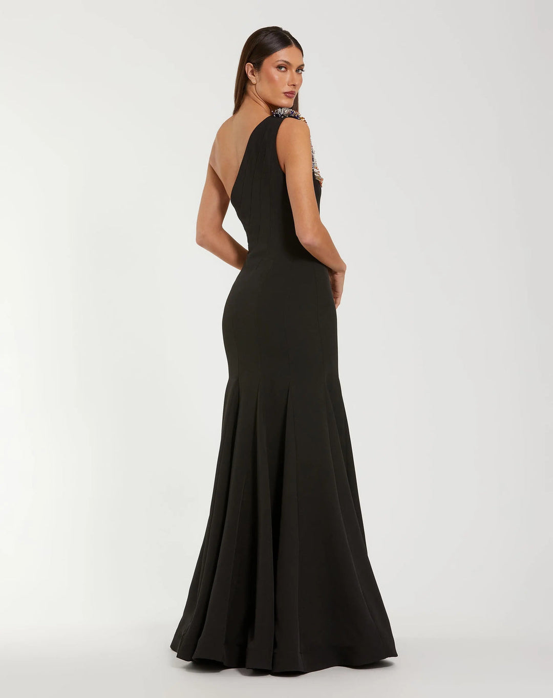 Mermaid Gown with One Shoulder and Beaded Detail | Mac Duggal Dress 11843