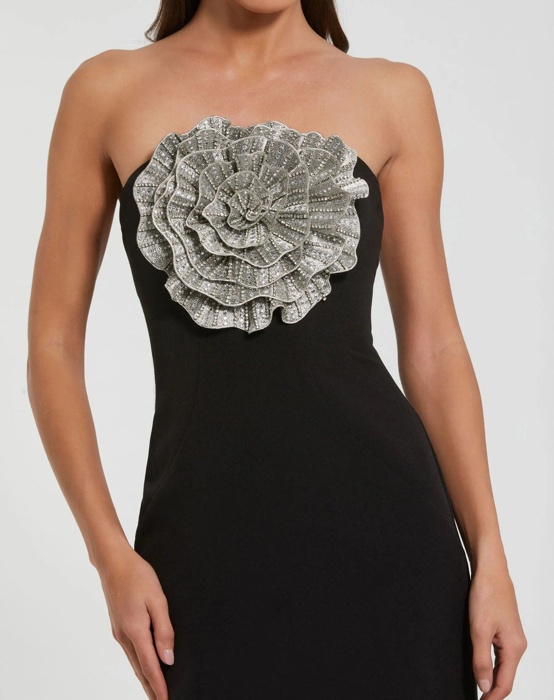 Strapless Trumpet Gown Featuring 3D Rhinestone Flower | Mac Duggal Dress 11855
