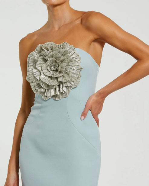 Strapless Trumpet Gown Featuring 3D Rhinestone Flower | Mac Duggal Dress 11855