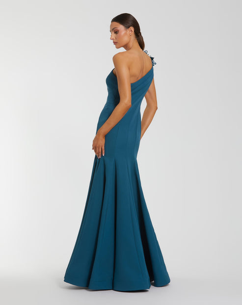 One-Shoulder Mermaid Gown with 3D Floral Detail | Mac Duggal Dress 11940