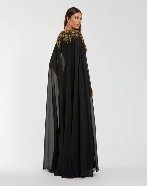 Embellished Column Gown with Sheer Chiffon Cape Sleeves | Mac Duggal Dress 13206