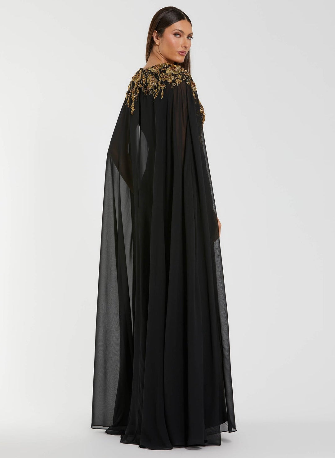 Mac Duggal Style 13206 Embellished Column Gown With Sheer Chiffon Cape Sleeves Dress