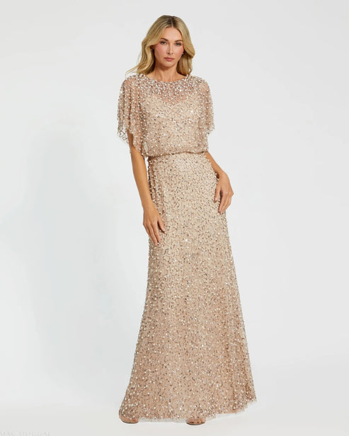 Mesh Cape Gown with Beaded Detail | Mac Duggal Dress 14523